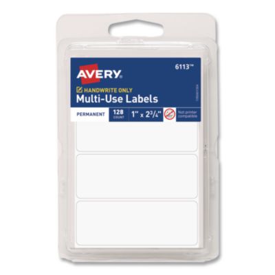 Avery® Handwrite-Only Multi-Use Permanent Labels, 1 x 2.75, White, 4 Labels/Sheet, 32 Sheets/Pack