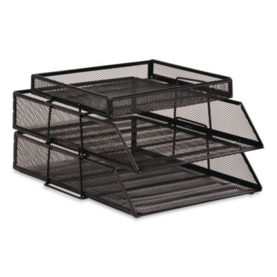Mind Reader Two-Tier Metal Mesh File Organizer with Extra Compartment Two-Tier Metal Mesh File Organizer with Extra Compartment, 3 Sections, Letter Size, 13.25 x 10.5 x 6.75, Black