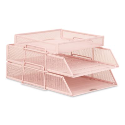 Mind Reader Two-Tier Metal Mesh File Organizer with Extra Compartment Two-Tier Metal Mesh File Organizer with Extra Compartment, 3 Sections, Letter Size, 13.25 x 10.5 x 6.75, Pink