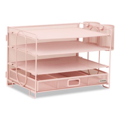 Mind Reader All-in-One Desktop Organizer All-in-One Desktop Organizer, 6 Sections, Letter Size, 9.25 x 12.75 x 9, Pink