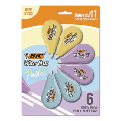 BIC® Wite-Out Brand Mini Pastel Correction Tape, Non-Refillable, 0.2" x 19.6 ft, White Tape, Assorted Color Dispensers, 6/Pack