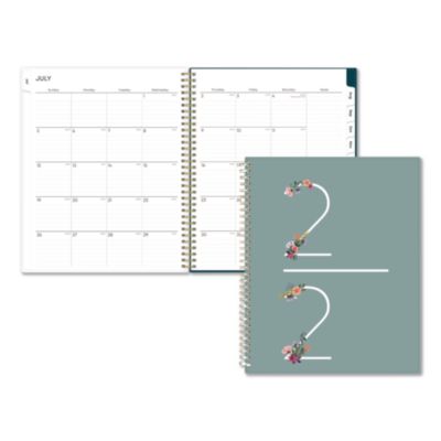 Blue Sky® Greta Academic Year Weekly/Monthly Planner, Floral Artwork, 11 x 8.5, Green Cover, 12-Month (July-June): 2026 to 2027