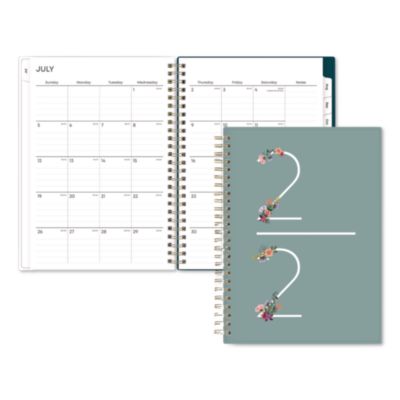 Blue Sky® Greta Academic Year Weekly/Monthly Planner, Floral Artwork, 8.63 x 5.88, Green Cover, 12-Month (July to June): 2026 to 2027