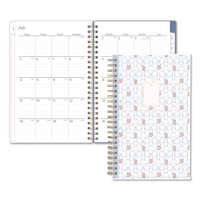 Blue Sky® Elenora Academic Year Weekly/Monthly Planner, Blue Bows/Pink Floral Artwork, 8 x 5, 12-Month (July to June): 2026 to 2027