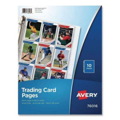 Avery® Trading Card Pages, 3-Hole Punched, Top Load, Clear, 10 Pages/Pack