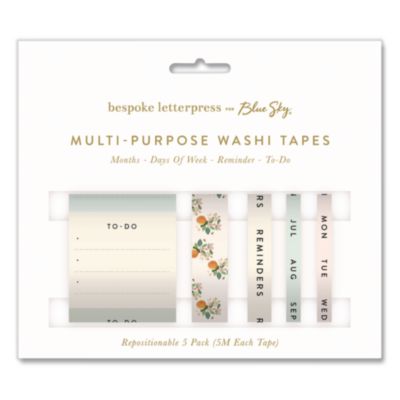 Blue Sky Bespoke Letterpress Assorted Washi Tape, 5 M, Assorted Widths, Assorted Colors/Designs 5/Pack
