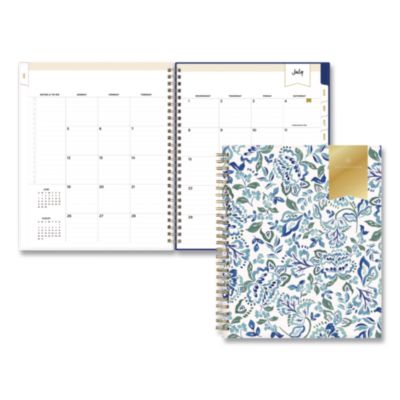 Blue Sky® Day Designer Hawthorne Academic Year Weekly/Monthly Planner, Blue Floral Artwork Cover, 9x7, 12-Month (July-June): 2026-2027