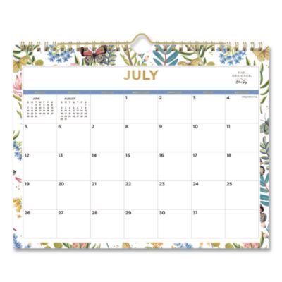 Blue Sky® Garden Flutter Academic Monthly Wall Calendar, 8.75 x 11, White Sheets, 12-Month (July to June): 2026 to 2027