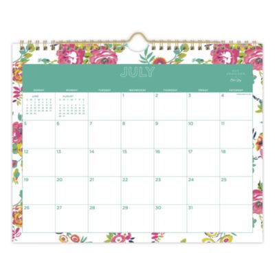 Blue Sky® Floral Academic Monthly Wall Calendar, Peyton White, 8.75 x 11, White/Green/Rose Sheets, 12-Month (July-June): 2026 to 2027