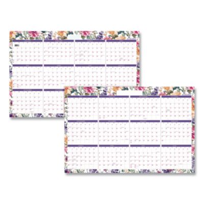 AT-A-GLANCE® Badge Floral Academic and Calendar Year Dry Erase Reversible Wall Calendar, 36 x 24, AY: (Jul-Jun) 2026-27, RY: (Jan-Dec) '27