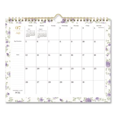 Blue Sky® Sincerely Jules Forget Me Not Academic Monthly Wall Calendar, 11 x 8.75, White Sheets, 12-Month (July to June): 2026 to 2027