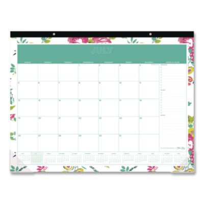 Blue Sky® Floral Academic Monthly Desk Pad Calendar, 17x22, Peyton White Sheets, Black Headband/Clear Corners, July to June: 2026-2027