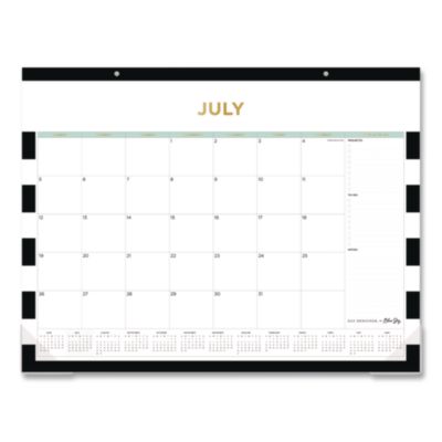 Blue Sky® Day Designer Rugby Stripe Academic Year Desk Pad Calendar, 22x17, White Sheets,Black Headband/Clear Corners, Jul-Jun: 2026-27