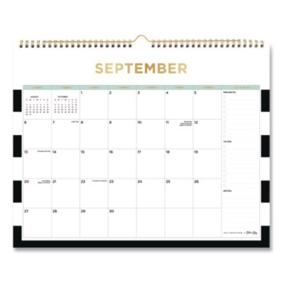 Blue Sky® Day Designer Rugby Stripe Academic Monthly Wall Calendar, 15 x 12, White Sheets, 12-Month (July to June): 2026 to 2027