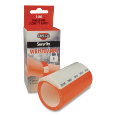 COSCO Crowd Control Security Wristbands Crowd Control Security Wristbands, Sequentially Numbered, 10" x 0.75", Red, 100/Pack