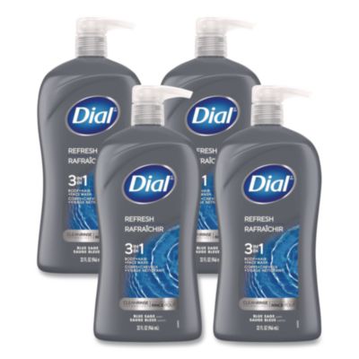 Dial® Men Refresh 3-in-1 Body, Hair and Face Wash, Blue Sage Scent, 32 oz, 4/Carton