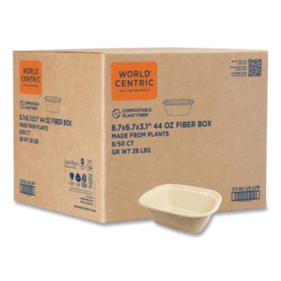 World Centric® Fiber Containers, 48 oz, 8.7 x 6.5 x 3.1, Natural, Paper, 400/Carton