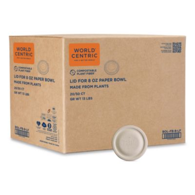 World Centric® Fiber Lids for Bowls, Fits 8 oz Bowls, 3.7" Diameter x 0.4" h, Natural, Paper, 1,000/Carton