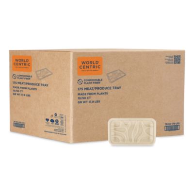 World Centric® Fiber Meat and Produce Trays, 4.8 x 8.3 x 0.7, Natural, Paper, 500/Carton