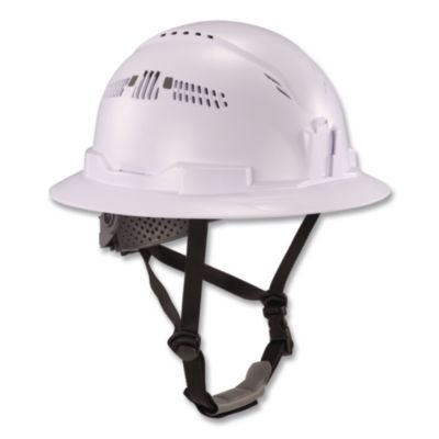 ergodyne® Skullerz 8964-MIPS Full Brim Safety Helmet with MIPS Protection - Type 2, Class C, Vented, 6-Point Ratchet Suspension, White