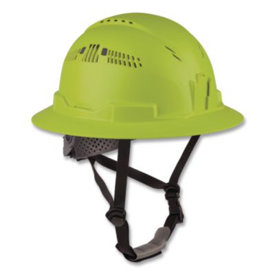ergodyne® Skullerz 8964-MIPS Full Brim Safety Helmet with MIPS Protection - Type 2, Class C, Vented, 6-Point Ratchet Suspension, Lime