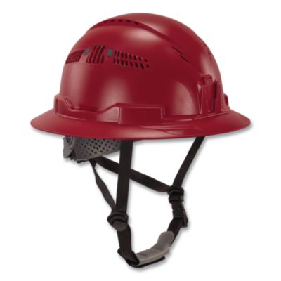 ergodyne® Skullerz 8964-MIPS Full Brim Safety Helmet with MIPS Protection - Type 2, Class C, Vented, 6-Point Ratchet Suspension, Red