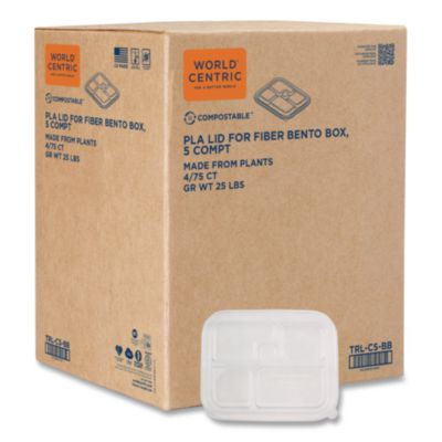 World Centric® PLA Lids for Fiber Bento Box Containers, 12.1 x 9.8 x 0.8, Clear, Plastic, 300/Carton
