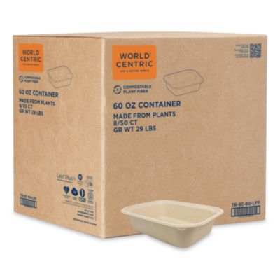 World Centric® Fiber Containers, 60 oz, 7.5 x 9.8 x 2.7, Natural, Paper, 400/Carton