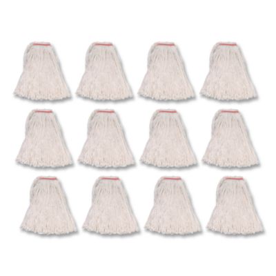 Non-Launderable Premium Cut-End Cotton Mop White 32 oz 1" Orange Headband 12/Carton FGF11900WH00