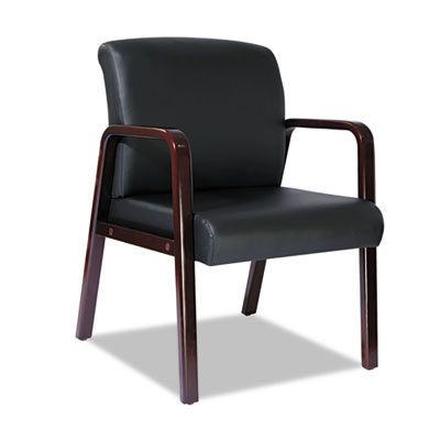 Reception Lounge Series Guest Chair, Mahogany/Black Leather