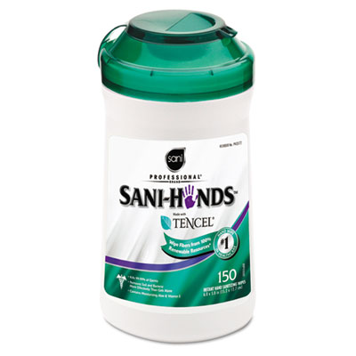 San-Hands II Sanitizing Wipes, 5"w x 6"l, White, 150/Canister