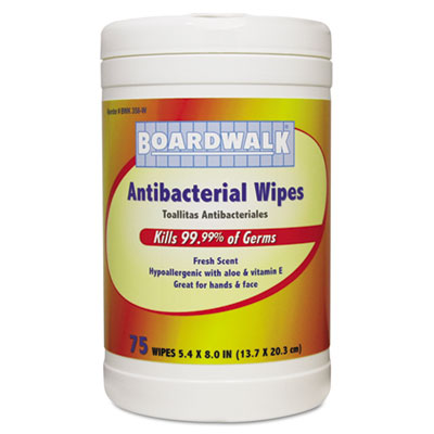 Antibacterial Wipes, 8 x 5 2/5, Fresh Scent, 75/Canister