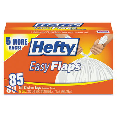 Easy Flaps Tall-Kitchen Trash Bags, 13gal, White, 85/Box