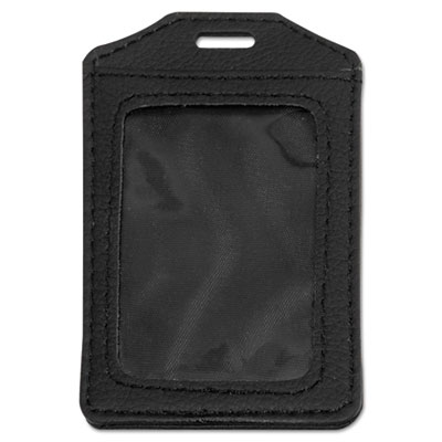 Leather-Look Badge Holder, 3 x 4, Vertical, Black, 5/PK