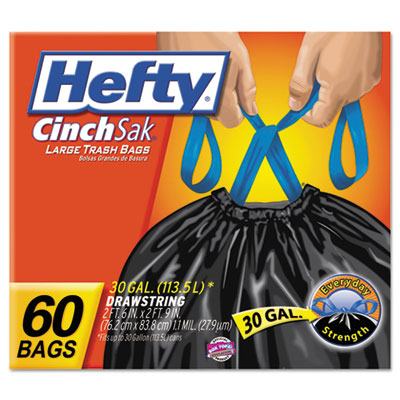Cinch Sak Large Drawstring Trash Bags, 30gal, 1.1mil, 30 x 33, B