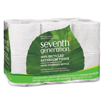 100% Recycled Bathroom Tissue Rolls, 2-Ply, White, 300 Sheets, 1