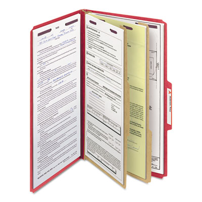 Pressboard Classification Folders, Legal, Six-Section, Bright Red, 10/Box
