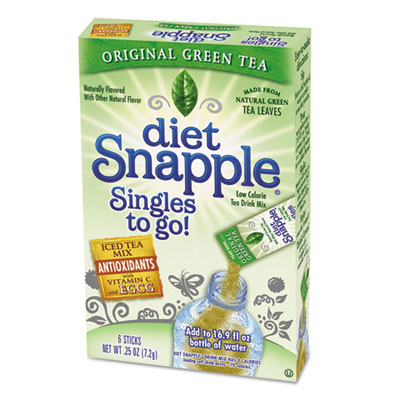 Iced Tea Singles To-Go, Diet Green Tea, 0.25 oz Stick, 6/Box
