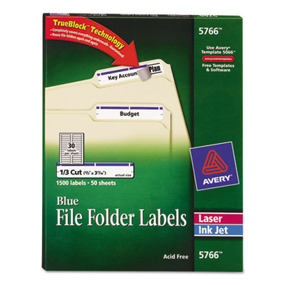 Self-Adhesive Laser/Inkjet File Folder Labels, Blue Border, 1500