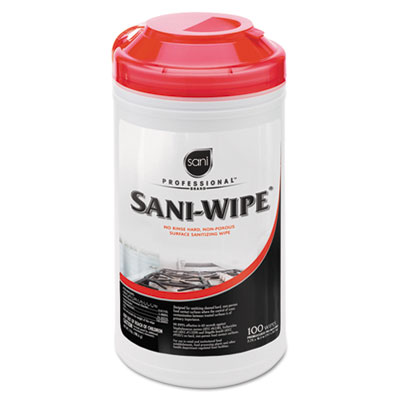 Sani-Wipe Sanitizing Wipes, 7 3/4"" x 10 1/2", White, 100/Can, 6
