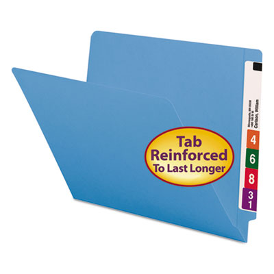 Colored File Folders, Straight Cut, Reinforced End Tab, Letter, Blue, 100/Box<br />91-SMD-25010