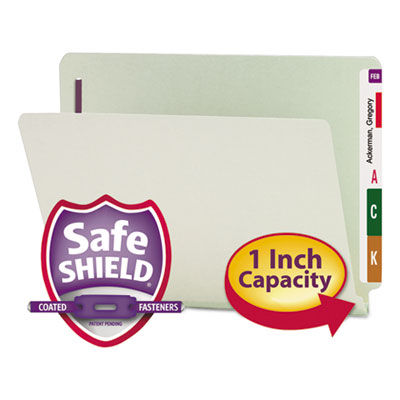 One Inch Expansion Folder, Two Fasteners, End Tab, Letter, Gray Green, 25/Box