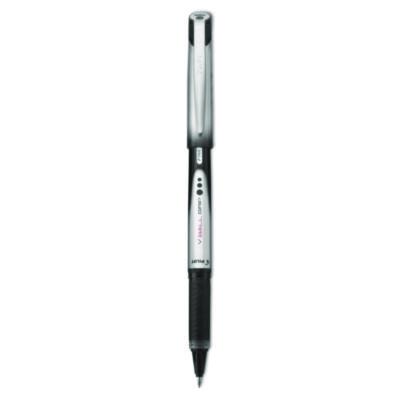 Pilot® VBall Grip Liquid Ink Rollerball Pen, Stick, Fine 0.7 mm, Black Ink, Black/Silver Barrel, Dozen