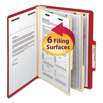 Top Tab Classification Folder, Two Dividers, Six-Section, Letter, Red, 10/Box<br />91-SMD-14003