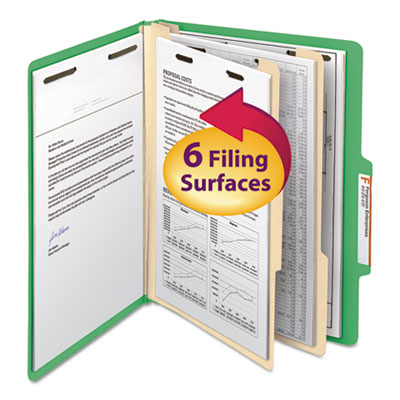 Top Tab Classification Folder, Two Dividers, Six-Section, Letter, Green, 10/Box<br />91-SMD-14002