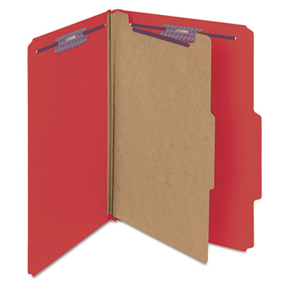 Pressboard Classification Folders, Legal, Four-Section, Bright Red, 10/Box