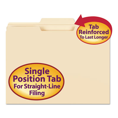 File Folder, 1/3 Cut Second Position, Reinforced Top Tab Letter, Manila, 100/Box<br />91-SMD-10336