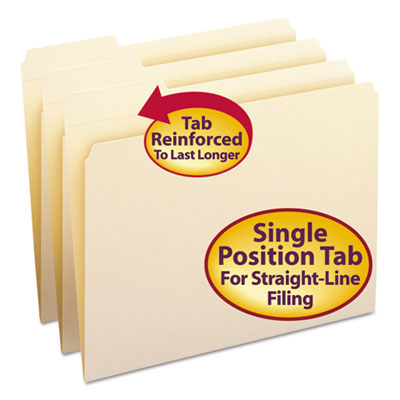 File Folder, 1/3 Cut First Position, Reinforced Top Tab, Letter, Manila, 100/Box<br />91-SMD-10335