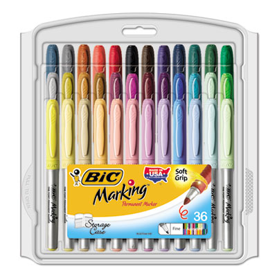 New Bic Marking Permanent Fine Point Markers Assorted Colors Soft Grip 12 pack