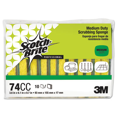 Scotch-Brite Medium-Duty Scrubbing Sponge Thick Yellow/Green 10/Pack 74CC